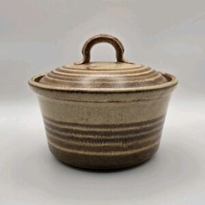 Reynolds Studio Art Pottery Lidded Crock Bowl Handcrafted Stoneware Rustic